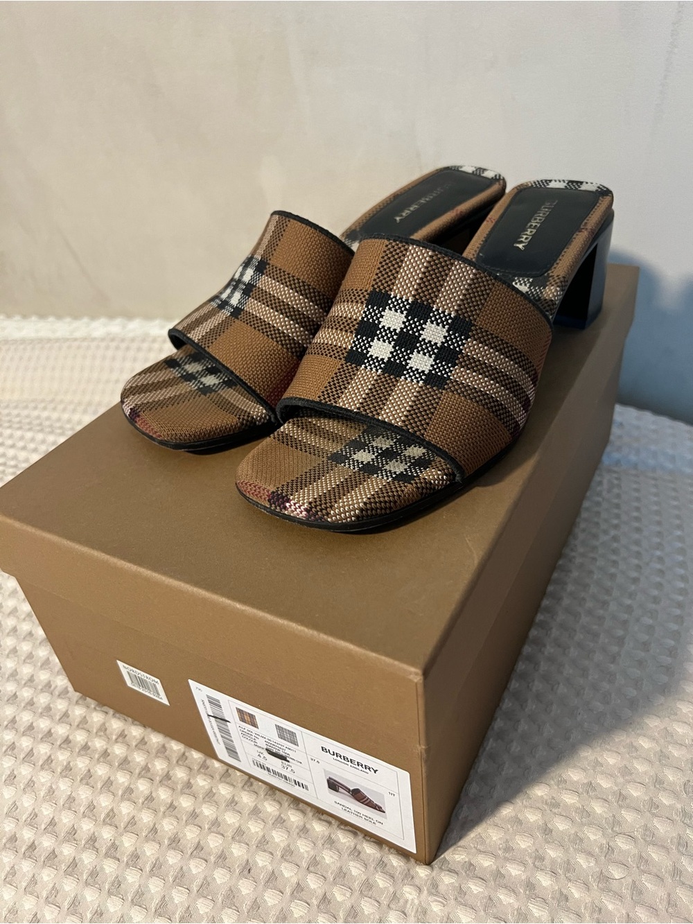Burberry Brown Check Open-Toe Mule Heels